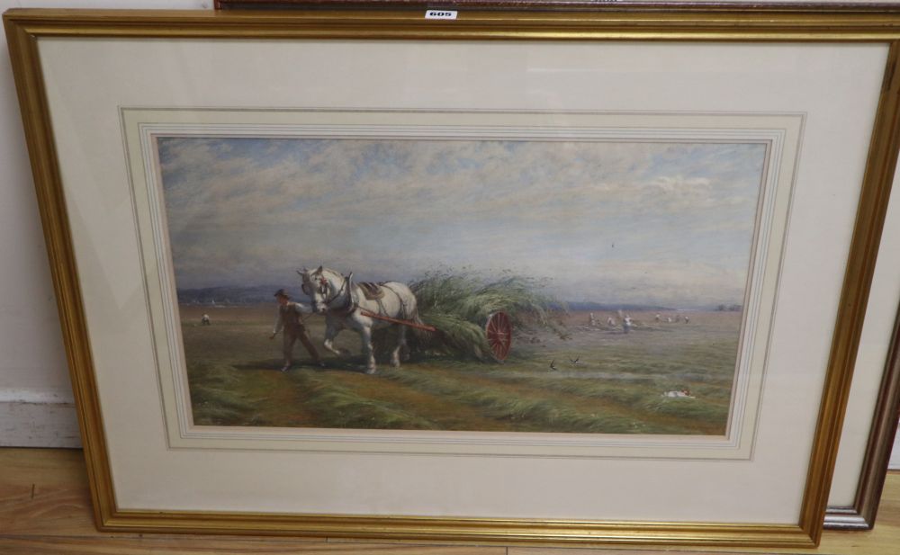 Walter Field (1837-1901), watercolour, Haymaking on the Thames, signed and dated 67, 38 x 65cm